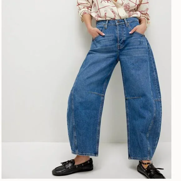 COPY - Free People We the Free CRVY Venus Barrel Jeans sz 35 - Picture 1 of 8